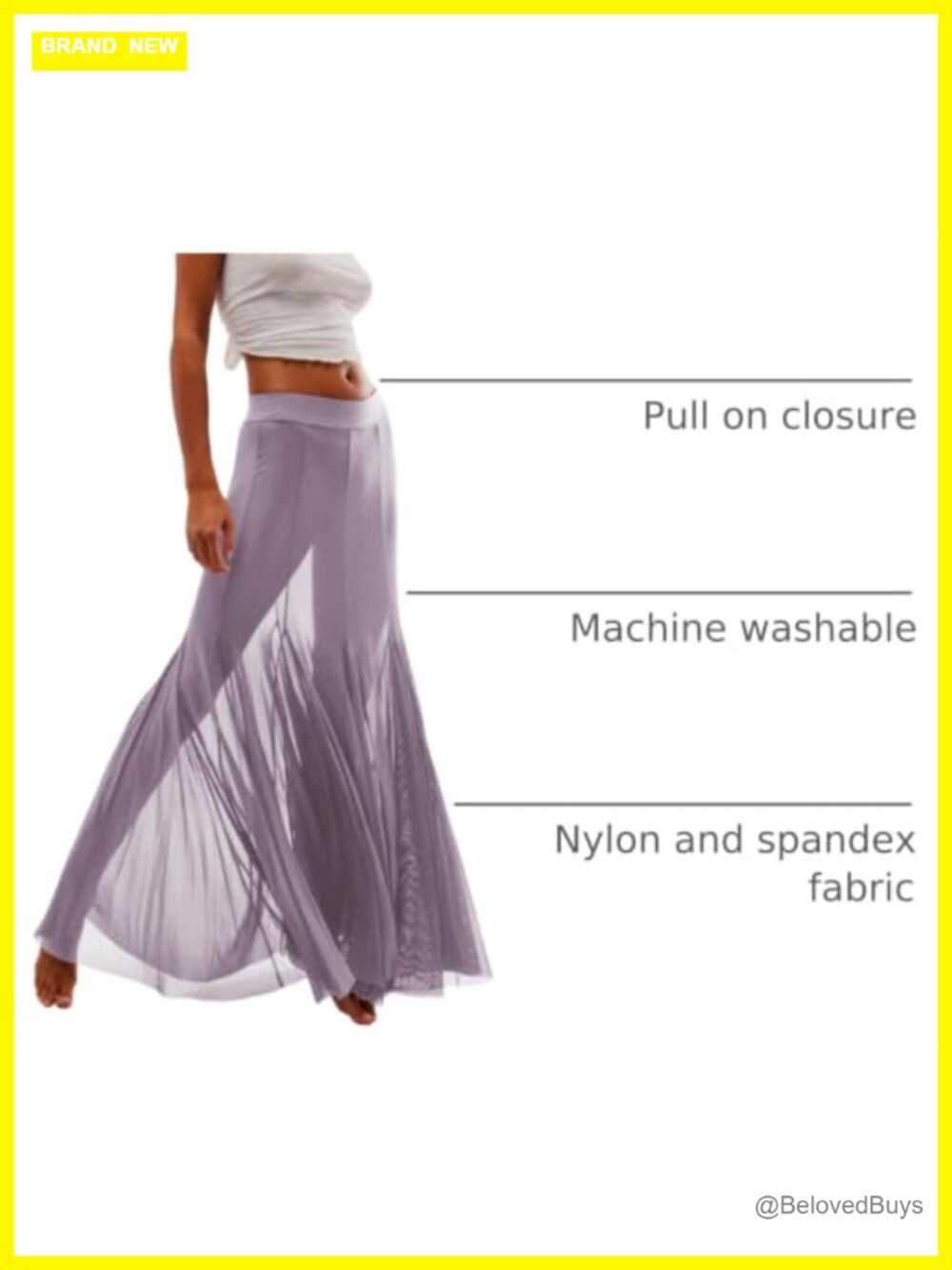 Mesh Pleated Flowy Tulle Maxi Skirt High Rise Beach Cover Up - Picture 3 of 6
